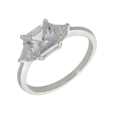 New Sterling Silver Square & Triangle Cubic Zirconia Ring