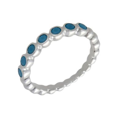 New Sterling Silver Synthetic Turquoise Bead Band Ring