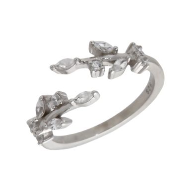 New Sterling Silver Cubic Zirconia Wraparound Olive Branch Ring