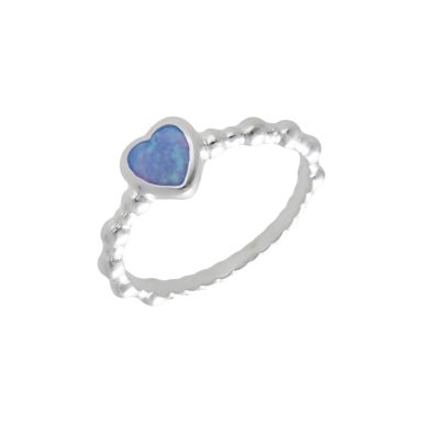 New Sterling Silver Synthetic Blue Opal Heart Ring