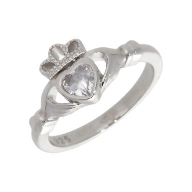 New Sterling Silver Cubic Zirconia Claddagh Ring
