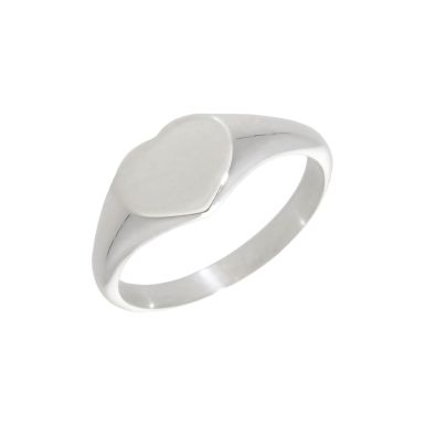 New Sterling Silver Polished Heart Signet Ring