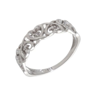 New Sterling Silver Diamond Set Hearts Band Ring