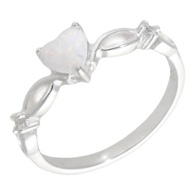 New Sterling Silver Synthetic Opal Heart Dress Ring