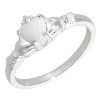 New Sterling Silver Synthetic Opal Claddagh Ring