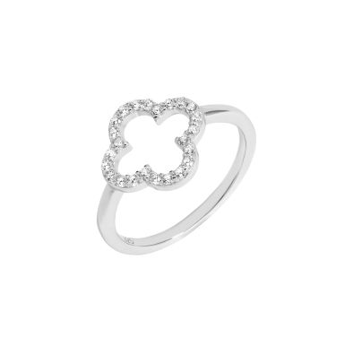 New Sterling Silver Cubic Zirconia Clover Petal Ring