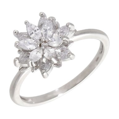 New Sterling Silver Cubic Zirconia Flower Cluster Ring