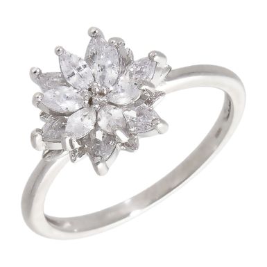 New Sterling Silver Cubic Zirconia Flower Cluster Ring