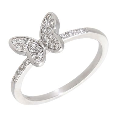 New Sterling Silver Cubic Zirconia Butterfly Ring