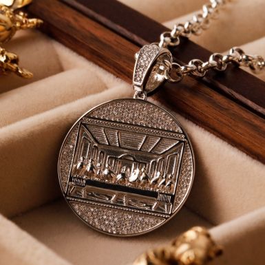 New Sterling Silver Cubic Zirconia Last Supper Pendant Necklace