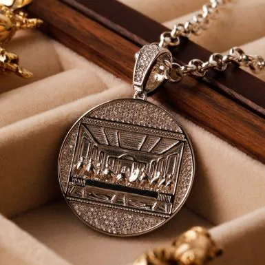 New Sterling Silver Cubic Zirconia Last Supper Pendant Necklace
