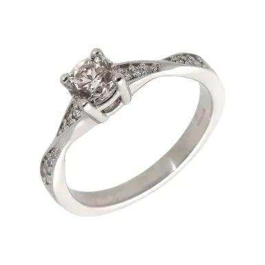 Pre-Owned 18ct White Gold Twist Shoulder Diamond Solitaire Ring