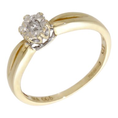 Pre-Owned 9ct Yellow Gold Illusion Set Diamond Solitaire Ring