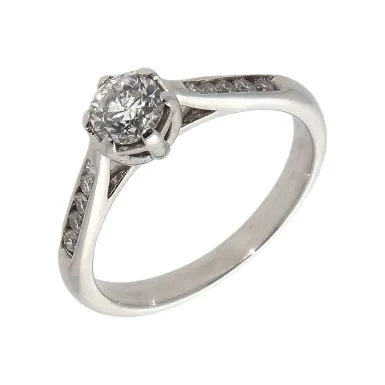 Pre-Owned 18ct White Gold Diamond Solitaire & Shoulders Ring
