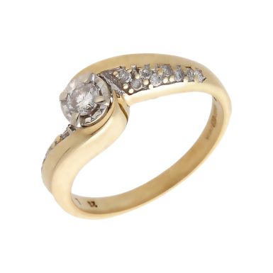 Pre-Owned 9ct Gold Diamond Solitaire & Shoulders Twist Ring