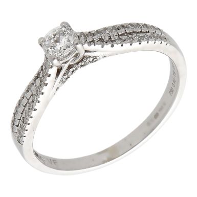 Pre-Owned 18ct White Gold Diamond Solitaire & Shoulders Ring