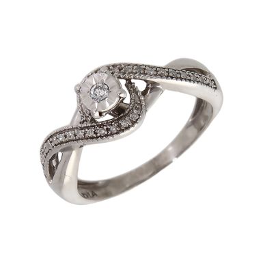 Pre-Owned 9ct White Gold Illusion Set Diamond Wave Twist Ring