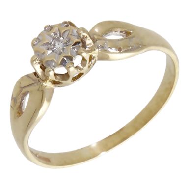 Pre-Owned 9ct Yellow Gold Illusion Set Diamond Solitaire Ring
