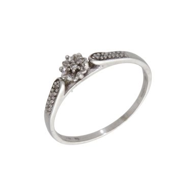 Pre-Owned 9ct Gold Diamond Flower Solitaire & Shoulders Ring