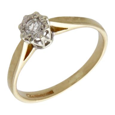 Pre-Owned 9ct Yellow Gold Illusion Set Diamond Solitaire Ring
