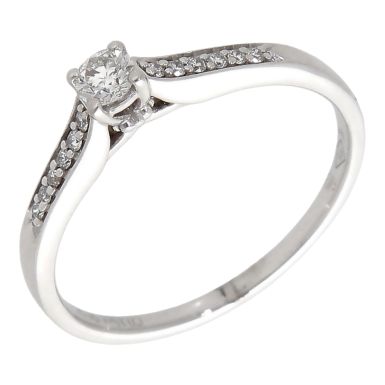 Pre-Owned 9ct Gold Diamond Solitaire With Diamond Shoulders Ring