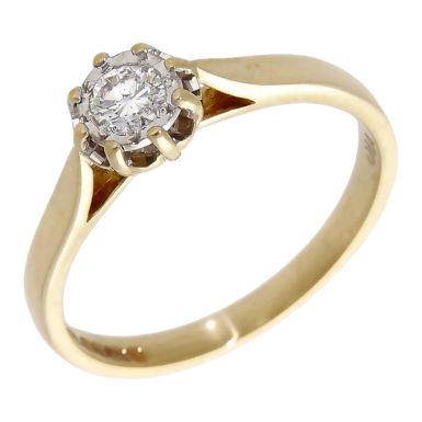 Pre-Owned 9ct Yellow Gold Illusion Set Diamond Solitaire Ring