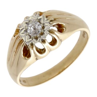Pre-Owned Vintage 1980 9ct Gold Diamond Solitaire Signet Ring