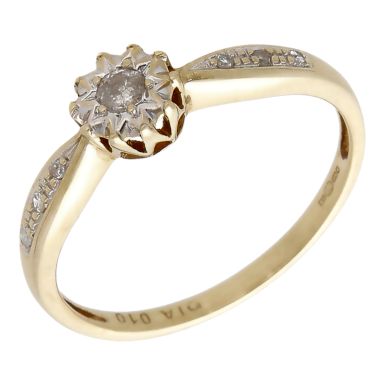 Pre-Owned 9ct Yellow Gold Illusion Set Diamond Solitaire Ring