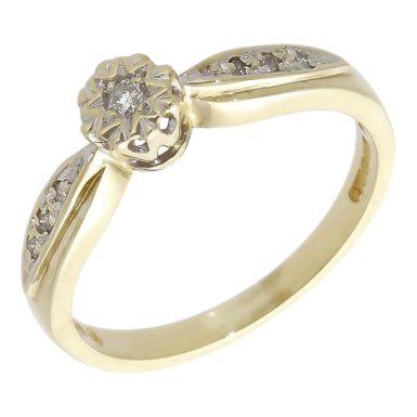Pre-Owned 9ct Yellow Gold Illusion Set Diamond Solitaire Ring