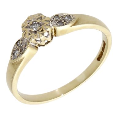 Pre-Owned 9ct Yellow Gold Illusion Set Diamond Solitaire Ring