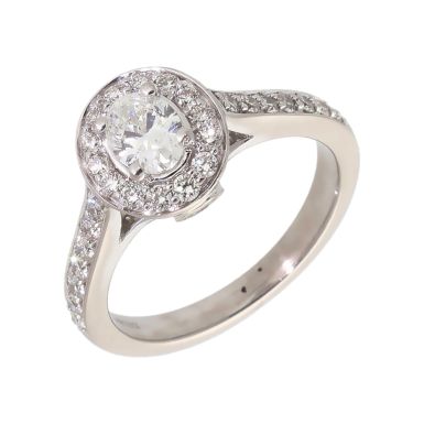 Pre-Owned 18ct White Gold 0.85 Carat Diamond Oval Halo Ring