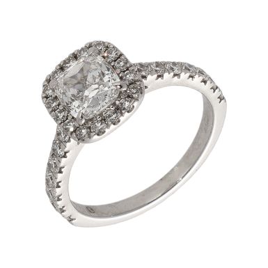 Pre-Owned 18ct White Gold GIA Cushion Cut Diamond Halo Ring