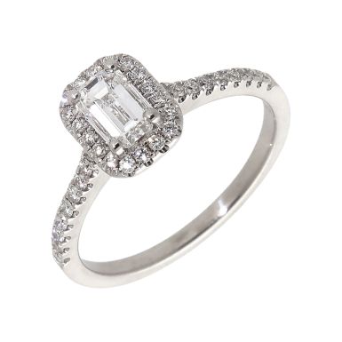 Pre-Owned 18ct White Gold GIA Emerald Cut Diamond Halo Ring