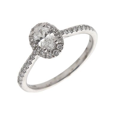 Pre-Owned 9ct White Gold 0.50 Carat Oval Diamond Halo Ring