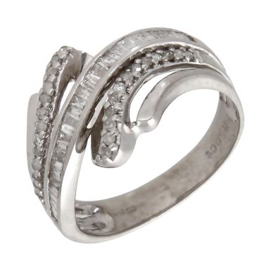 Pre-Owned 9ct White Gold 0.50ct Mixed Cut Diamond Wave Ring