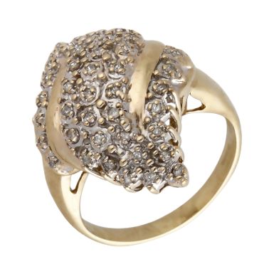 Pre-Owned 9ct Yellow Gold 0.33ct Diamond Cluster Wave Ring