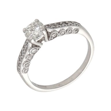 Pre-Owned 18ct White Gold Diamond Solitaire & Shoulders Ring