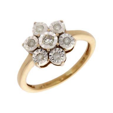 Pre-Owned 9ct Gold 0.15ct Illusion Set Diamond Cluster Ring