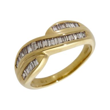 Pre-Owned 14ct Yellow Gold Diamond Crossover Wave Ring