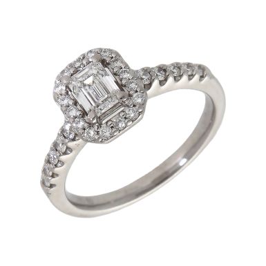 Pre-Owned Platinum Emerald Cut Diamond Halo Ring