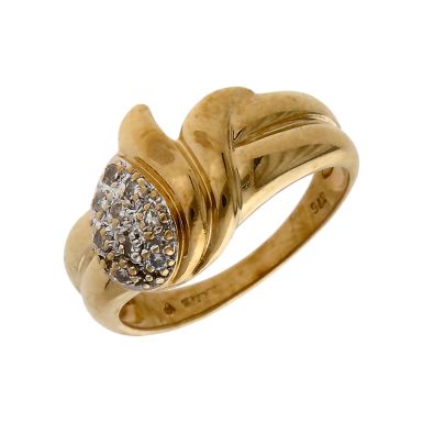 Pre-Owned 9ct Yellow Gold Diamond Set Wave Dress Ring