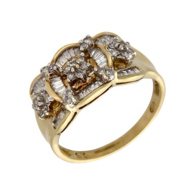 Pre-Owned 9ct Yellow Gold 0.50ct Mixed Cut Diamond Cluster Ring