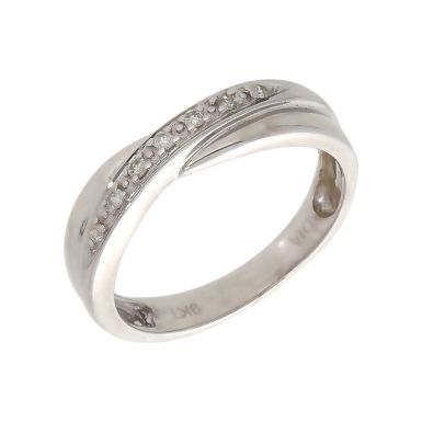 Pre-Owned 9ct White Gold Diamond Set Crossover Wave Ring