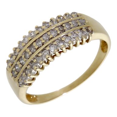 Pre-Owned 9ct Yellow Gold 0.33ct Diamond 3 Row Dress Ring
