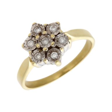 Pre-Owned 9ct Yellow Gold 0.10ct Diamond Cluster Ring