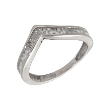 Pre-Owned 9ct White Gold Baguette Cut Diamond Half Wishbone Ring