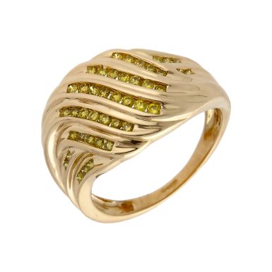 Pre-Owned 9ct Gold Yellow Diamond Domed Wave Dress Ring