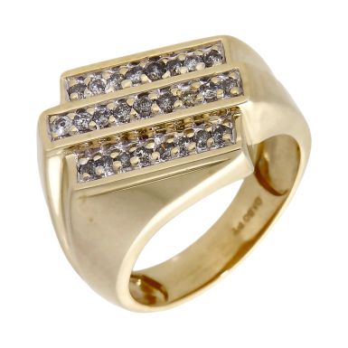 Pre-Owned 9ct Yellow Gold 0.50ct Diamond Set 3 Row Signet Ring