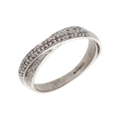 Pre-Owned 9ct White Gold 0.10ct Diamond Crossover Wave Ring