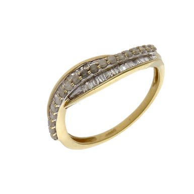 Pre-Owned 9ct Gold Mixed Cut Diamond Crossover Wave Ring